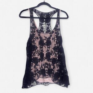 Qed London Black Crochet Lace Floral Tank Top